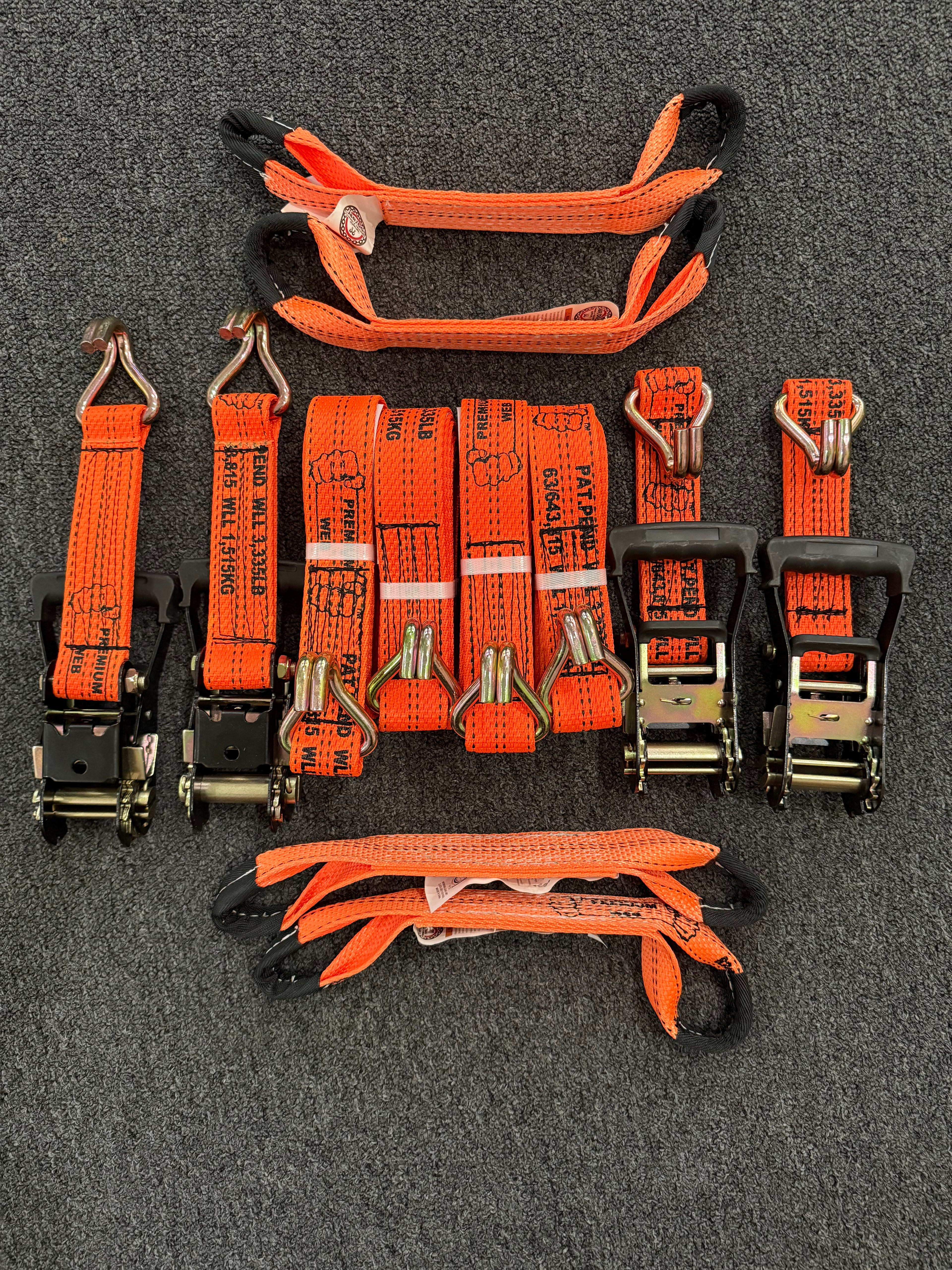 8 Point Kit 16' PREMIUM WEB Rollback/Flatbed Tie Down W/ Double J Hooks