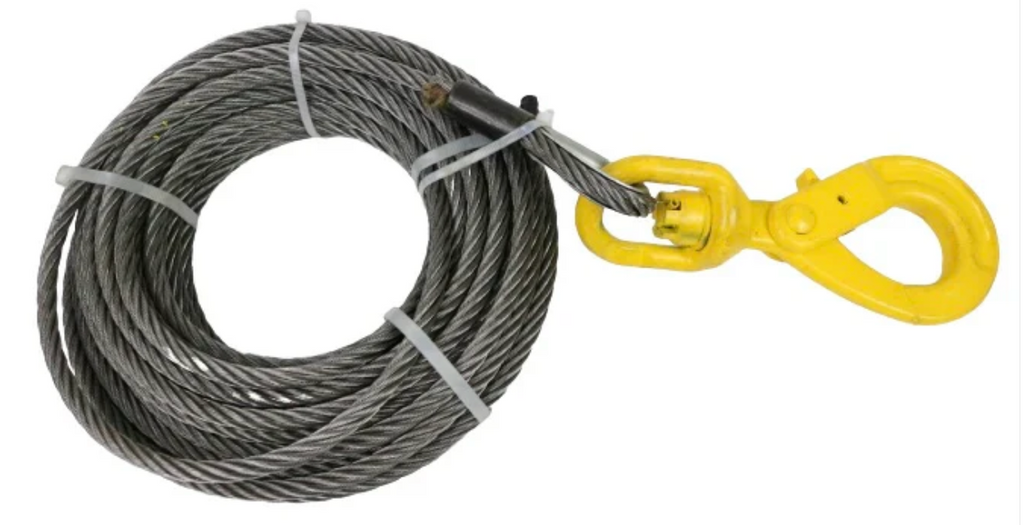3/8 x 100' Winch Cable With Self Locking Swivel Hook - STEEL CORE
