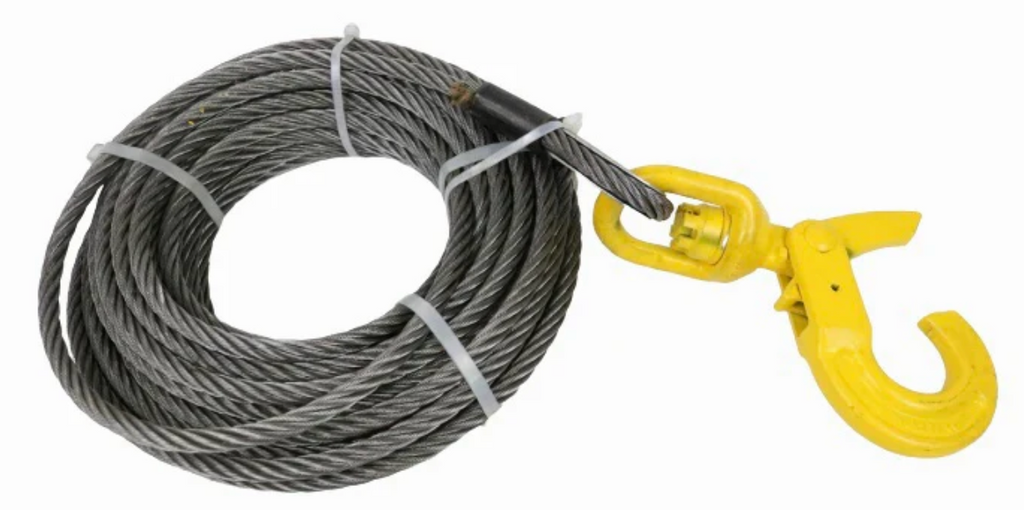 3/8 x 75' Winch Cable With Self Locking Swivel Hook - STEEL CORE