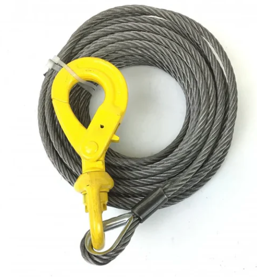 3/8 x 50’ Winch Cable With Self Locking Swivel Hook - STEEL CORE
